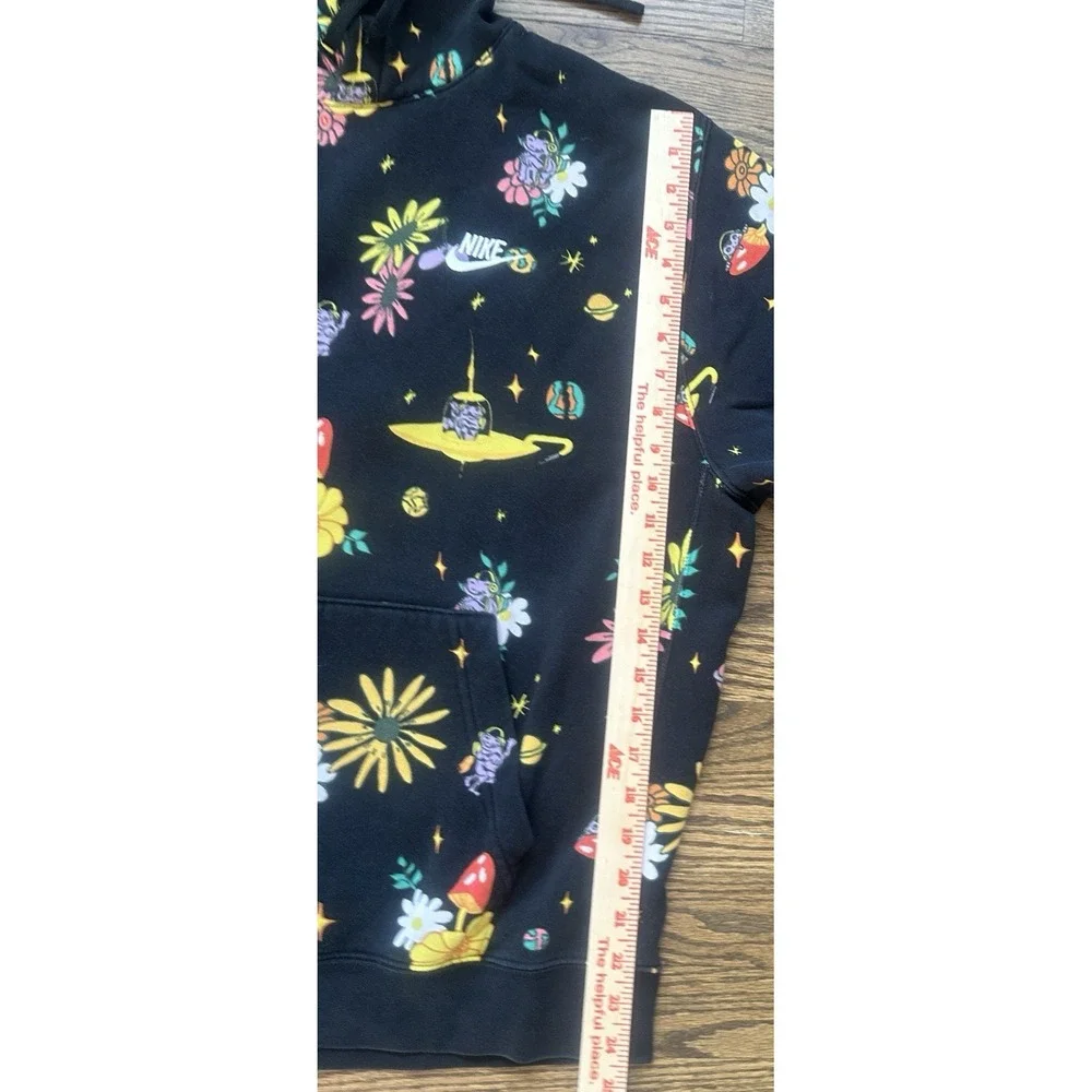 Nike Mens Sportswear Club Fleece Hoodie Trippy Toads Floral UFO Print Black L